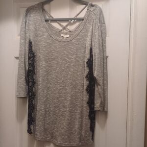 Maurices Gray Top with Black Lace Accents